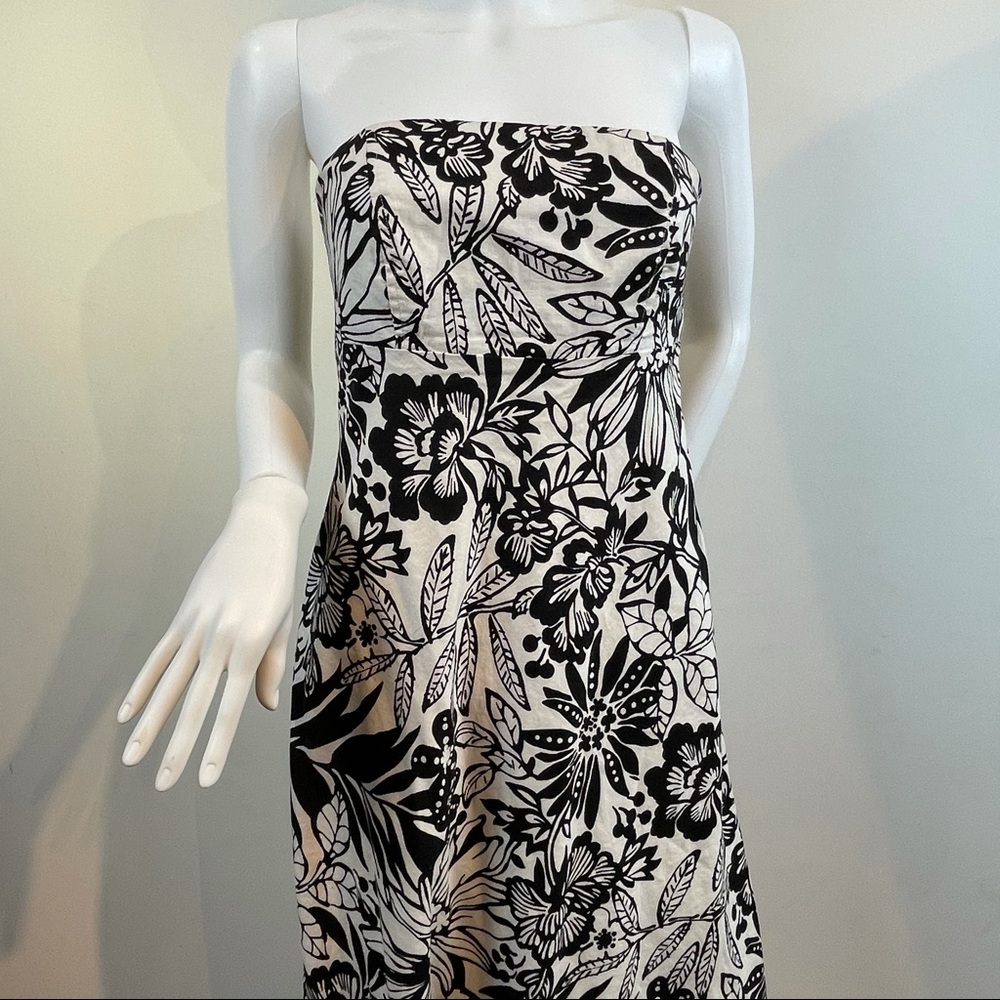 Gap strapless black/white tropical floral dress